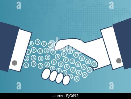 Les paiements avec concept bitcoin. Illustration de deux business men shaking hands Illustration de Vecteur