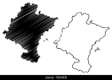 Navarre (Royaume d'Espagne, communauté autonome) map vector illustration gribouillage, croquis de la communauté à charte de Navarre site Illustration de Vecteur