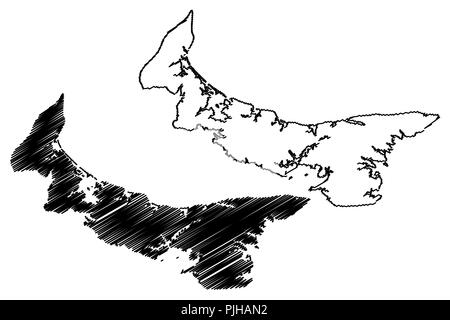 L'Île du Prince Édouard (provinces et territoires du Canada, ou de l'Î.-P.-É.) map vector illustration, croquis Gribouillage à l'Île du Prince Édouard site Illustration de Vecteur