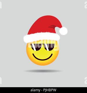 Cool Santa Claus émoticône smiley avec des lunettes d'illustration vectorielle emoji Illustration de Vecteur