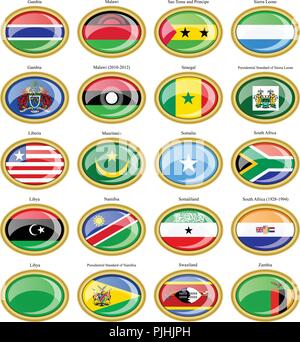 Ensemble d'icônes. Drapeaux de l'Afrique. Illustration de Vecteur