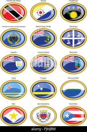 Ensemble d'icônes. Amérique du Nord et centrale's flags. Illustration de Vecteur