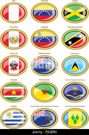 Ensemble d'icônes. Drapeaux de l'Amérique du Sud et centrale. Illustration de Vecteur