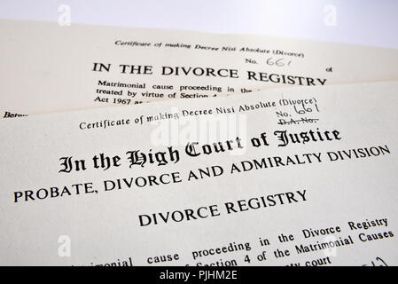 Haute Cour de Justice, de divorce documents documents du registre. Absolue du jugement conditionnel Banque D'Images