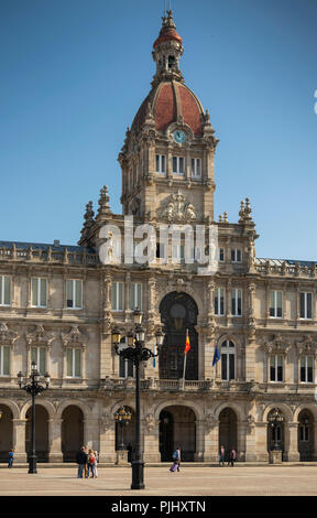 L'Espagne, la Galice, La Corogne, Praza de Maria Pita, Maria Pita square, Concello da Coruña, hôtel de ville Banque D'Images
