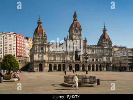 L'Espagne, la Galice, La Corogne, Praza de Maria Pita, Maria Pita square, Concello da Coruña, hôtel de ville Banque D'Images