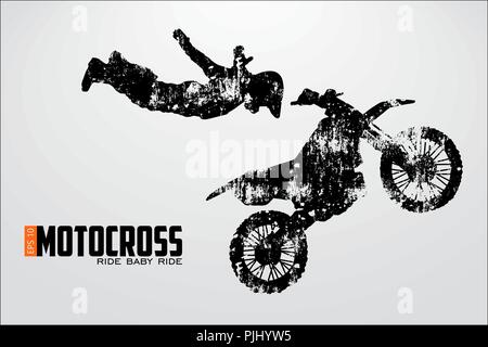 Les pilotes de motocross silhouette. Arrière-plan et le texte sur un calque séparé, la couleur peut être changée en un clic. Vector illustration Illustration de Vecteur