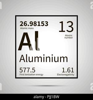 L'actinium élément chimique avec la première ionisation de l'énergie, de masse atomique et les valeurs d'électronégativité ,simple icône noire avec ombre sur gris Illustration de Vecteur