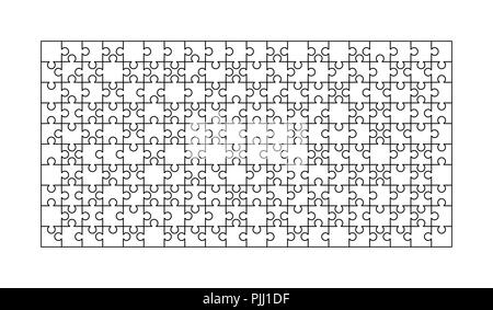 225 pièces puzzles blancs disposés dans un carré. Modèle Puzzle prêt à imprimer. Lignes directrices coupe isolated on white Illustration de Vecteur