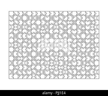 400 pièces puzzles blancs disposés dans un carré. Modèle Puzzle prêt à imprimer. Lignes directrices coupe isolated on white Illustration de Vecteur