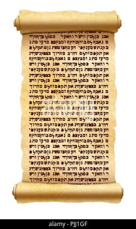 Ancien papyrus texturé avec défilement du texte hébreu sans aucun sens sur blanc Illustration de Vecteur