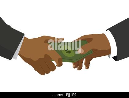 Deux mains noires lui remettre l'argent, l'illustration pour l'administration et des finances concept sur white Illustration de Vecteur
