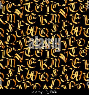 Vieilles lettres gothiques d'or sur le noir, la mode tendance transparente de calligraphie Illustration de Vecteur