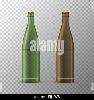 Les bouteilles de bière marron et vert template Illustration de Vecteur