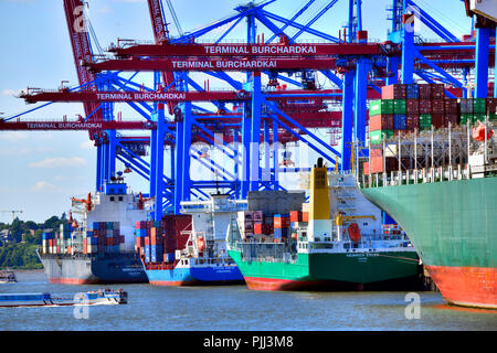 Dans le Waltershofer cargo container dans le port de Hambourg, Allemagne, Europe, Containerfrachter Waltershofer im Hafen in Hamburg, Deutschland, Europa Banque D'Images