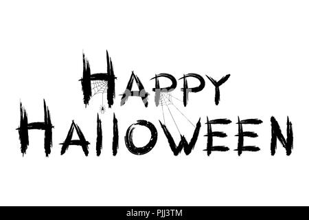 Happy Halloween. Inscription noire dans le style de grunge. À partir de la calligraphie pinceau grunge. Araignée sur un site web. Couvercle de fête terrible. Vector illustration Illustration de Vecteur