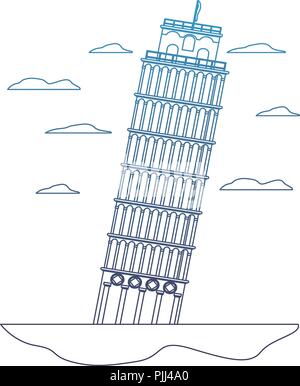 Ligne de dégradé de l'architecture de la tour penchée de Pise et nuages Illustration de Vecteur