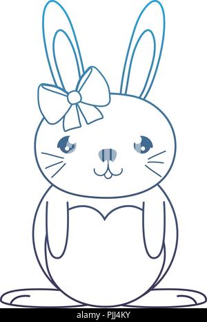 Ligne dégradées heureux lapin femelle avec ribbon bow Illustration de Vecteur