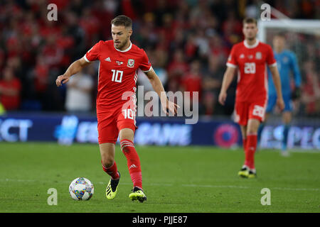 Cardifff, UK. 6 septembre 2018. Aaron Ramsey de galles en action.Nations UEFA League, Pays de Galles v République d'Irlande au Cardiff City Stadium de Cardiff , Nouvelle-Galles du Sud le jeudi 6 septembre 2018. Photo par Andrew Verger/Alamy Live News Banque D'Images