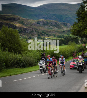 Furness, UK. 7 septembre 2018. Nest Brow, Keswick, Tony Martin, Team Katusha Alpecin, entraîne la rupture avec Connor Swift, Madison genèse dans l'UK champions nationaux dans le new jersey. Crédit : STEPHEN FLEMING/Alamy Live News Banque D'Images