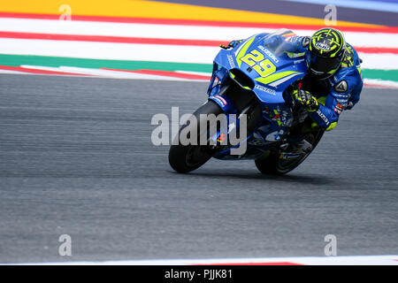 Misano, Italie. 7 septembre 2018. Le 7 septembre, 2018 - 29 ANDREA IANNONE de l'Italie, l'équipe de Ecstar Suzuki, Suzuki GSX-RR, Gran Premio Octo di San Marino e della Riviera di Rimini, au cours de la FP2 vendredi au Marco Simoncelli World Circuit pour la 13e ronde de championnat du Monde MotoGP, du 7 septembre au 9 octobre 2018. Credit : AFP7/ZUMA/Alamy Fil Live News Banque D'Images