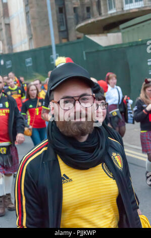 Glasgow, Ecosse, Royaume-Uni. 7 Septembre, 2018. Belgique fans font leur chemin à Hampden Park pour l'international football match amical contre l'Ecosse. Credit : Skully/Alamy Live News Banque D'Images