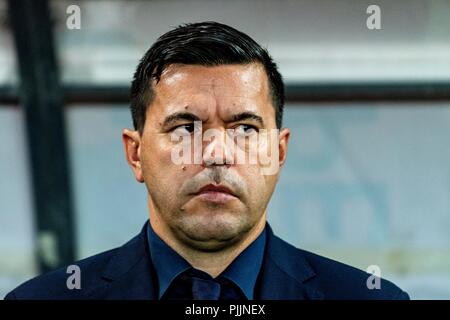 Ploiesti, Roumanie. 7 septembre 2018. Cosmin Contra - entraîneur en chef (Roumanie) au cours de l'UEFA Ligue de soccer, Nations Unies, 2019 Tournoi final, match entre les équipes nationales de Roumanie (ROU) et le Monténégro (MNE) à Ilie Oana Stadium, Ploiesti, Roumanie ROU. Foto : Catalin Soare Crédit : Cronos/Alamy Live News Banque D'Images