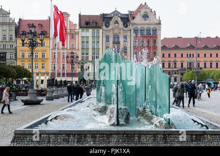 Pologne, Wroclaw, vieille ville, Rynek, Fontaine Banque D'Images