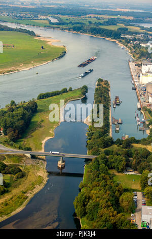 Vue aérienne, Lippe, bouche bouche Lippe Lippe delta, reconstruction, bancs de sable, Rhin, Wesel, Ruhr, Bas-rhin, Rhénanie du Nord-Westphalie, Allemagne Banque D'Images