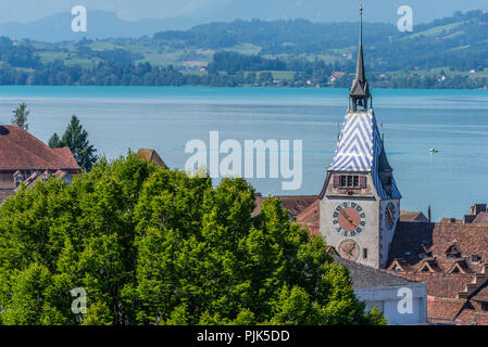 Vue sur la ville avec Zytturm et le lac, de Zoug, le lac de Zoug, canton de Zoug, Suisse Banque D'Images