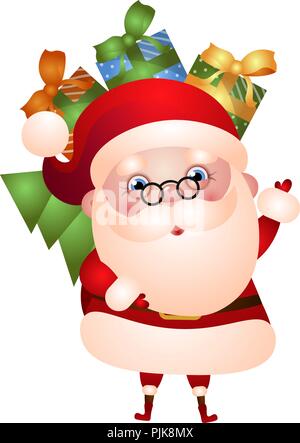 Old Santa Claus est porteur d'un sac de cadeaux Illustration de Vecteur
