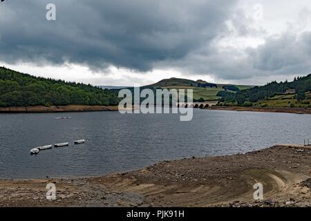 La capture de l'impact de l'été le plus chaud jamais enregistré (2018) sur le Lady Bower réservoir, Derbyshire. Banque D'Images