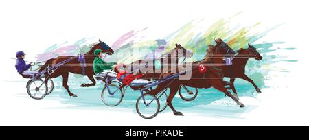 Cheval et Jockey.Sulky racing sur grunge fond - Vector illustration. Illustration de Vecteur