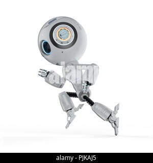 Cute rendu 3d intelligence artificielle robot fonctionner sur fond blanc Banque D'Images