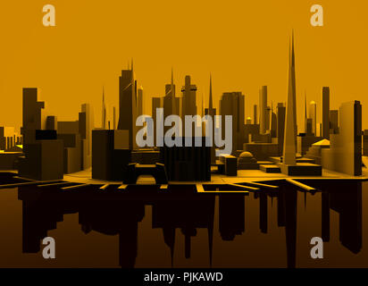 Panorama sur la ville basse orange poly côte. Le rendu 3D Banque D'Images