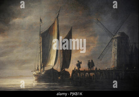 Albert Jacob Cuyp (1620-1691). Peintre hollandais. Le port de Dordrecht Dans Moonlight, ca.1645. Détail. Musée Wallraf-Richartz. Cologne. L'Allemagne. Banque D'Images