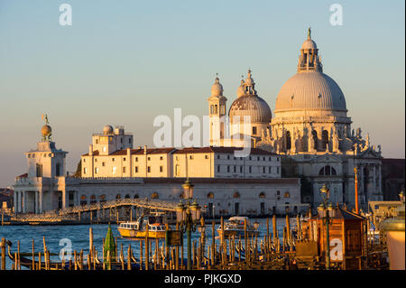 Venise, gondoles, Molo (quai historique), vue sur la basilique Santa Maria della Salute, l'humeur du matin Banque D'Images