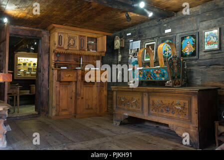 Dans le musée Walserhaus dans le village de montagne de la colonisation Walser de Bosco Gurin, Val di Bosco, Locarno, Tessin, Suisse Banque D'Images