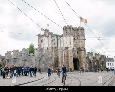 Gand, 28 avril : Après-midi sur le célèbre château des Comtes on APR 28, 2018 à Gand, Beligum Banque D'Images