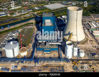 Vue aérienne, Uniper ancien EON, centrale à charbon EON4, canal Dortmund-Ems-construction, gel, Datteln, Ruhr, Rhénanie du Nord-Westphalie, Allemagne Banque D'Images