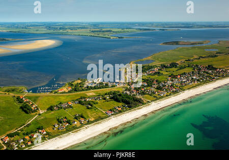 Bay et le port de Rostock, plage, beach line, Vitte, île de Hiddensee, côte de la mer Baltique, Mecklembourg-Poméranie occidentale, Basse-Saxe, Rhénanie-Palatinat, Allemagne Banque D'Images