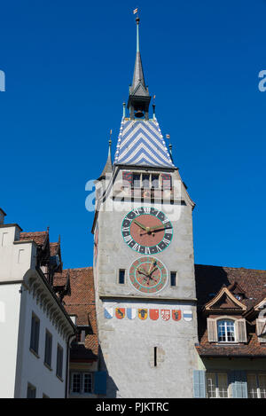 Vue urbaine avec Zytturm, Zoug, le lac de Zoug, canton de Zoug, Suisse Banque D'Images