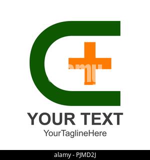 Lettre C vert et plus traverser l'icône orange logo médicale Illustration de Vecteur
