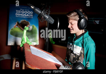 Jordi Int Panis, l'enregistrement de la voix off pour le Disney Pixar Animation Film Le Bon dinosaure (Belgique, 03/11/2015) Banque D'Images