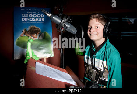 Jordi Int Panis, l'enregistrement de la voix off pour le Disney Pixar Animation Film Le Bon dinosaure (Belgique, 03/11/2015) Banque D'Images