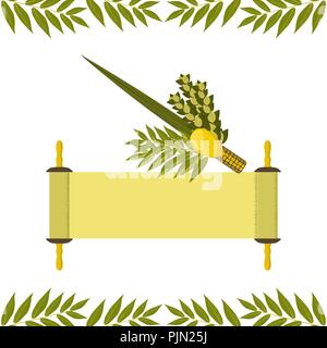 Souccot. Concept de vacances judaïque. Symboles traditionnels - Etrog, Loulav, hadas, l'arava de Torah Illustration de Vecteur