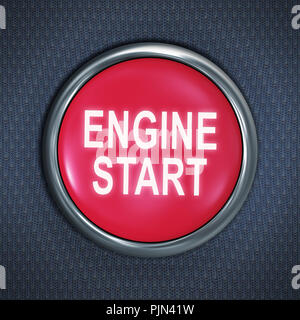 'Un bouton rouge avec l'étiquette : ''Moteur de start''', Ein roter Knopf mit der Aufschrift : 'Engine Start' Banque D'Images