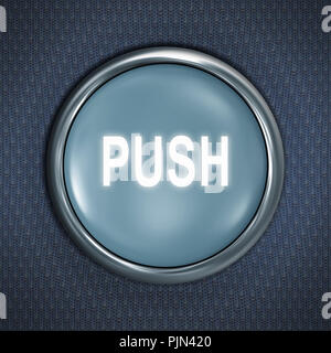 'Un bouton bleu avec l'étiquette : ''pousser''', Ein blauer Knopf mit der Aufschrift : 'Push' Banque D'Images