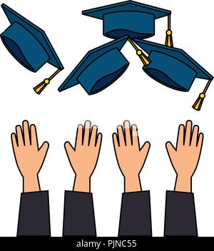 Mains jeter l'obtention du diplôme hats Illustration de Vecteur