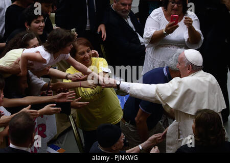 Rome, Italie. 7 septembre 2018 - Cité du Vatican (Saint-Siège) LE PAPE François au cours de l'audience à l'Association Italienne des parents à Aula Paolo VI au Vatican : Evandro Inetti de crédit/ZUMA/Alamy Fil Live News Banque D'Images